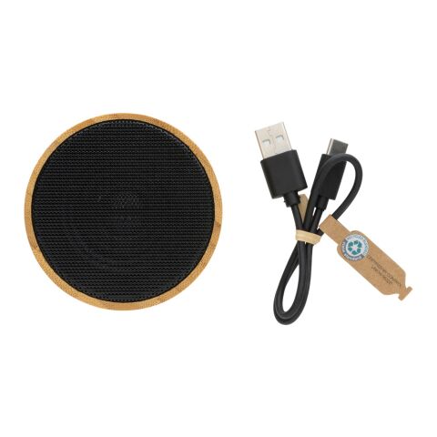 Altavoz inalámbrico FSC® bambú y RCS 3W negro | sin montaje de publicidad | no disponible | no disponible