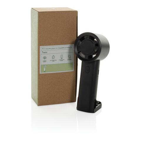 Ventilador portátil recargable Twist RCS plástico reciclado negro | sin montaje de publicidad | no disponible | no disponible