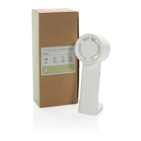 Ventilador portátil recargable Twist RCS plástico reciclado blanco | sin montaje de publicidad | no disponible | no disponible