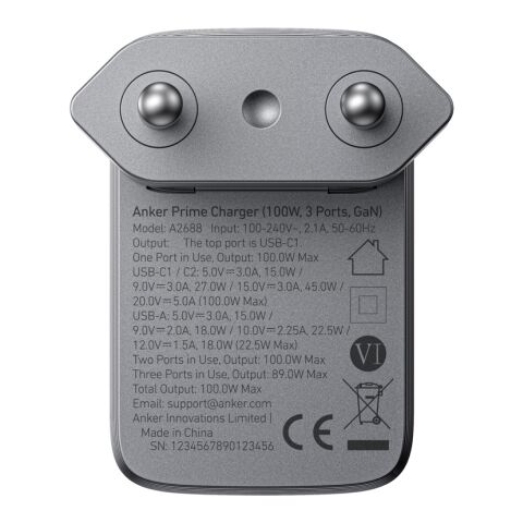 Cargador Anker Prime 100W, 3 puertos y GaN gris