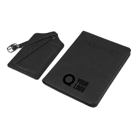 Porta pasaporte y etiqueta de equipaje de PU reciclado Zani negro | sin montaje de publicidad | no disponible | no disponible