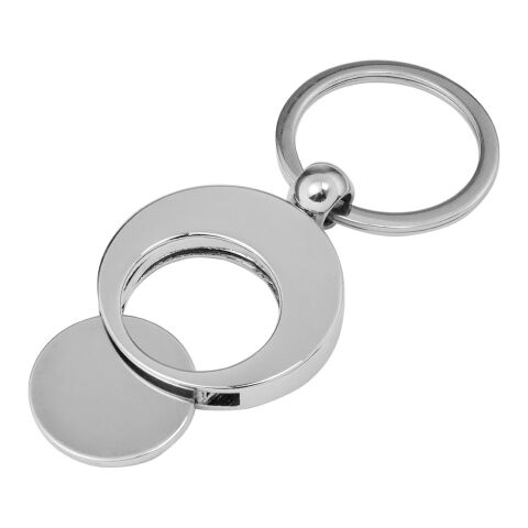 Llavero metálico con moneda para el carro de la compra. plata