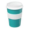 Vaso Brite-Americano® medio de 300 ml con agarradera Azul aqua-Blanco | sin montaje de publicidad | no disponible | no disponible