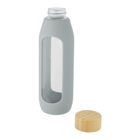 Botella de vidrio borosilicato de 600 ml con agarre de silicona "Tidan" Estándar | Gris | sin montaje de publicidad | no disponible | no disponible