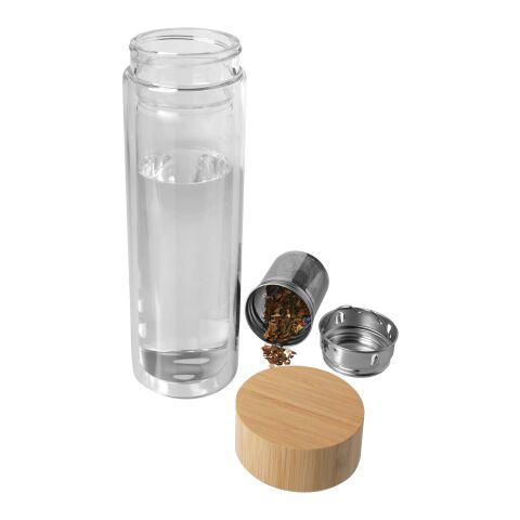 Botella de vidrio de borsilicato de 400 ml con infusor y tapa de bambú &quot;Bailey&quot; Estándar | blanco | sin montaje de publicidad | no disponible | no disponible