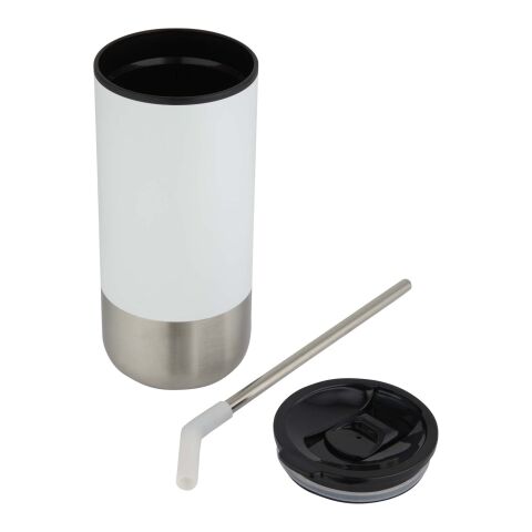 Vaso con aislamiento de 480&nbsp;ml con certificado RCS y pajita "Grayson" Estándar | Blanco | sin montaje de publicidad | no disponible | no disponible