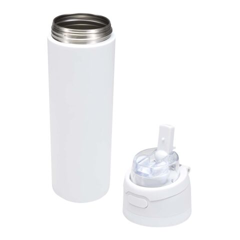 Botella de agua Theron de 800 ml de acero inoxidable de pared simple reciclado (RCS), con tapa de doble función y pajita abat blanco