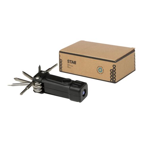 Set de destornilladores de plástico reciclado 8 en 1 RCS con linterna "Octo" Negro intenso