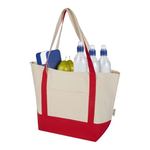 Bolsa Tote de algodón reciclado GRS de 320 g/m² &quot;Sam&quot; Estándar | Rojo-Natural | sin montaje de publicidad | no disponible | no disponible | no disponible