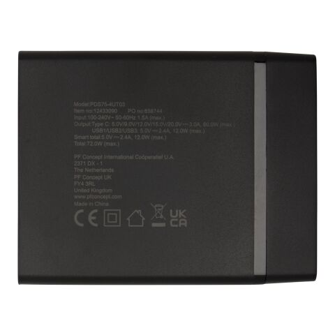 Estación de carga PD de plástico reciclado de 72 W &quot;ADAPT&quot; Estándar | Negro | sin montaje de publicidad | no disponible | no disponible