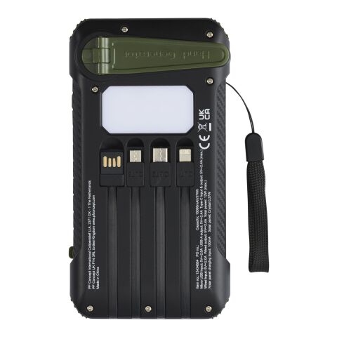 Batería externa de dinamo solar en plástico reciclado de 10 000 mAh con certificación RCS &quot;Soldy&quot; Estándar | Verde militar | sin montaje de publicidad | no disponible | no disponible