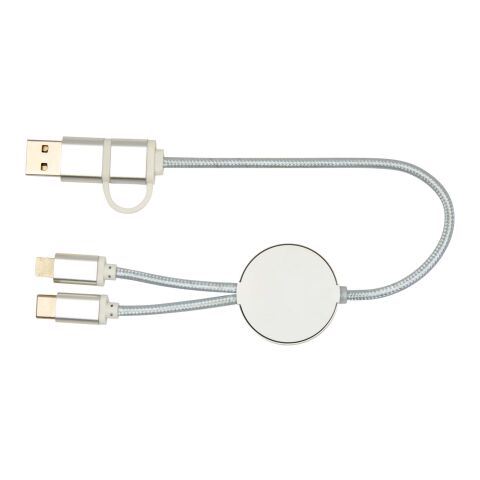 Cable 5 en 1 de aluminio y plástico reciclado de 30&nbsp;cm para sincronización de datos y carga rápida de 27&nbsp;W "Alasia" Estándar | Plateado | sin montaje de publicidad | no disponible | no disponible