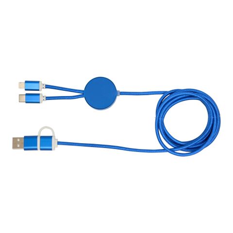 Cable 5 en 1 de aluminio y plástico reciclado de 150&nbsp;cm para sincronización de datos y carga rápida de 27&nbsp;W "Alasia" Estándar | Azul real | sin montaje de publicidad | no disponible | no disponible