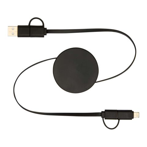 Cable retráctil 5 en 1 de plástico reciclado de 90 cm para sincronización de datos y carga rápida de 40 W &quot;Citala&quot; Estándar | negro | sin montaje de publicidad | no disponible | no disponible