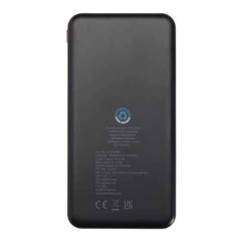 Batería externa de plástico reciclado de 10 000 mAh y 10 W &quot;Intan&quot; Estándar | Negro intenso | sin montaje de publicidad | no disponible | no disponible