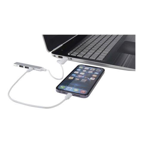 Hub USB-A y tipo-C de 4 puertos de aluminio reciclado con doble entrada &quot;Alkaid&quot; Estándar | Plateado | sin montaje de publicidad | no disponible | no disponible