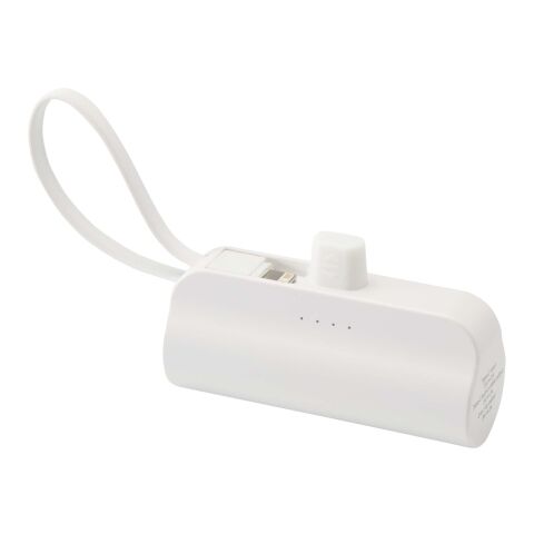 Batería externa tipo-C de plástico reciclado de 5000 mAh y 10 W con soporte abatible incorporado y cable 2 en 1 &quot;Alnair&quot; Estándar | Blanco | sin montaje de publicidad | no disponible | no disponible