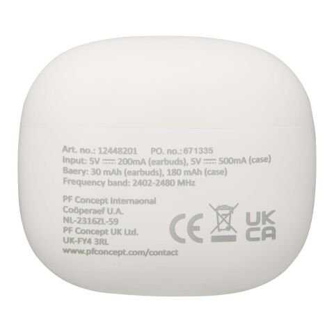 Auriculares True Wireless Bluetooth® de plástico reciclado con almohadillas de silicona "Alterf" Estándar | Blanco | sin montaje de publicidad | no disponible | no disponible