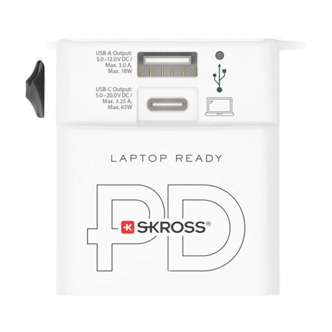 Adaptador universal SKROSS® MUV AC65PD con cable USB-C blanco