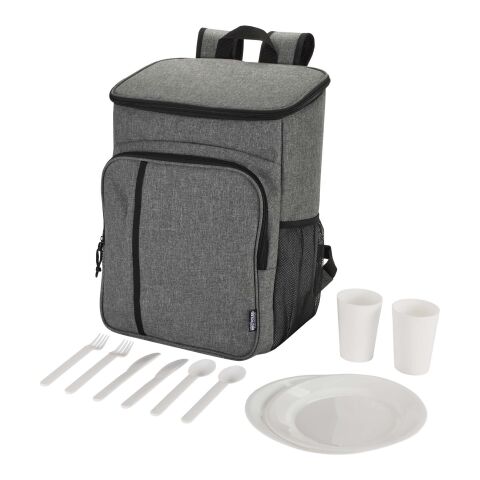 Mochila picnic nevera de 20l con material reciclado GRS incluyendo set de cubiertos "Tundra" Estándar | Gris Mezcla | sin montaje de publicidad | no disponible | no disponible | no disponible