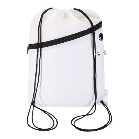 Bolsa con cordón Oriole de RPET con bolsillo frontal con cremallera, 5 l blanco