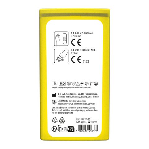 MiniKit Primeros Auxilios Amarillo transparente | Etiqueta Digital 1 color | frontal | 39 mm x 82 mm