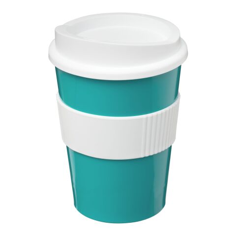 Vaso Brite-Americano® medio de 300 ml con agarradera Azul aqua-Blanco | sin montaje de publicidad | no disponible | no disponible