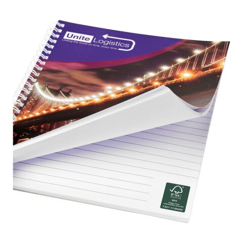 Cuaderno con espiral A4 con cubierta trasera impresa &quot;Desk-Mate®&quot; Blanco | 50 pages | sin montaje de publicidad | no disponible | no disponible