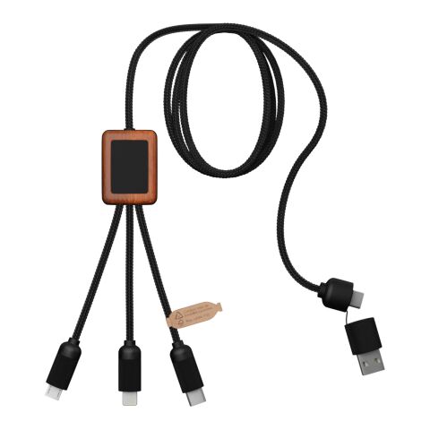 Cable de carga 3 en 1 de PET reciclado con logo retroiluminado y estuche cuadrado de madera "SCX.design C38" Estándar | Negro intenso-Madera | sin montaje de publicidad | no disponible | no disponible