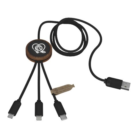 Cable de carga 3 en 1 extendido de PET reciclado con logotipo retroiluminado y estuche redondo de bambú &quot;SCX.design C36&quot; Estándar | Madera | sin montaje de publicidad | no disponible | no disponible
