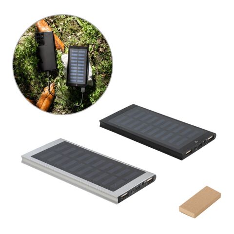 CLERK. Power bank 8&#039;000 mAh con panel solar en aluminio 100% reciclado Negro | sin montaje de publicidad