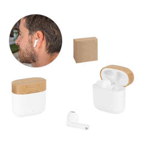 COBAIN. Auriculares inalámbricos con 5h de autonomía en ABS reciclado (100% rABS) y bambú Blanco | sin montaje de publicidad