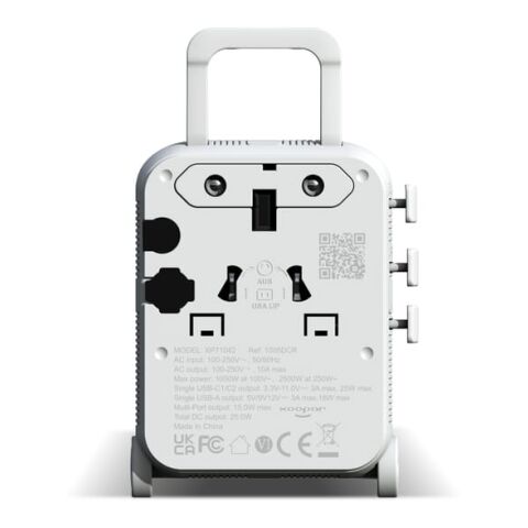Xoopar Luggie GaN Adaptador de viaje universal con ruedas Blanco
