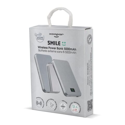 Xoopar Smile Wireless Mirror Powerbank Compatible con MagSafe 5000mAh gris claro | Grabado | back | 60 mm x 75 mm