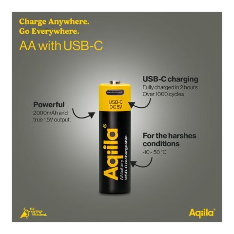 Paquete de 4 pilas AA recargables Aqiila con conexión USB-C de 2000 mAh Negro