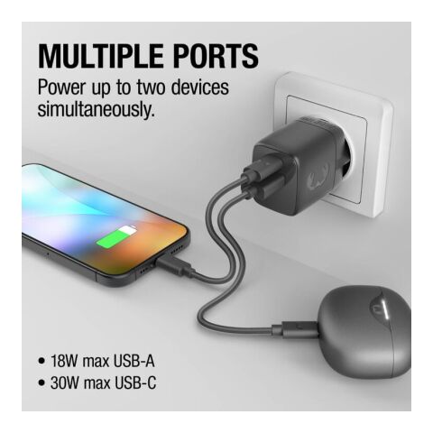 Fresh 'n Rebel Cargador rápido 30W GaN USB-C y USB-A gris oscuro