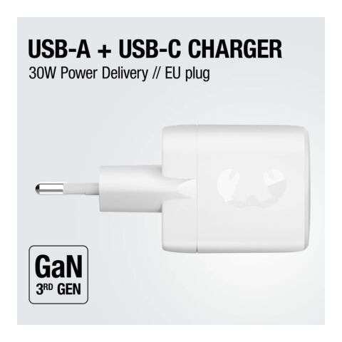 Fresh 'n Rebel Cargador rápido 30W GaN USB-C y USB-A gris claro | sin montaje de publicidad