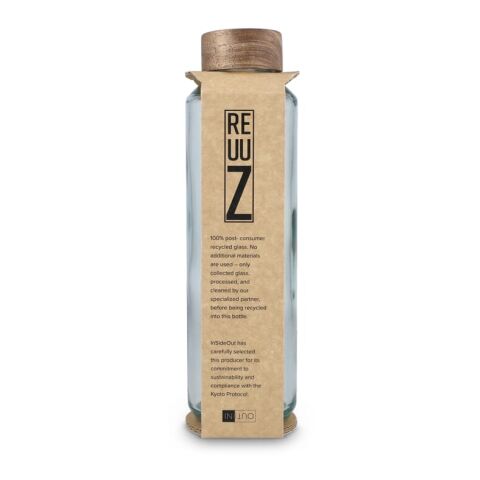 Botella de agua de vidrio reciclado InSideOut ReuuZ con tapón de madera 650 ml Transparente | sin montaje de publicidad | no disponible | no disponible