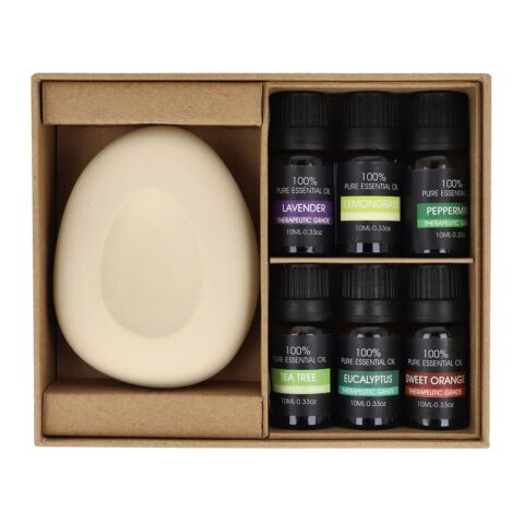 InsideOut Aroma Pebble Set de regalo con 6 aceites esenciales Ecru