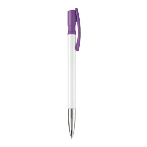 Bolígrafo Nash punta de metal HC Blanco-Transparente morada | Tampografía 1 color | on the clip | 30 mm x 5 mm | no disponible