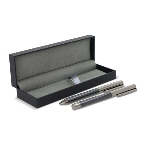 Set de bolígrafo y roller de metal en estuche de regalo gris metálico oscuro-gris metálico oscuro | sin montaje de publicidad | no disponible | no disponible | no disponible