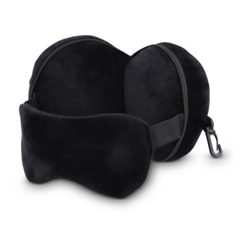 Almohada con antifaz de viaje y funda con cremallera Negro