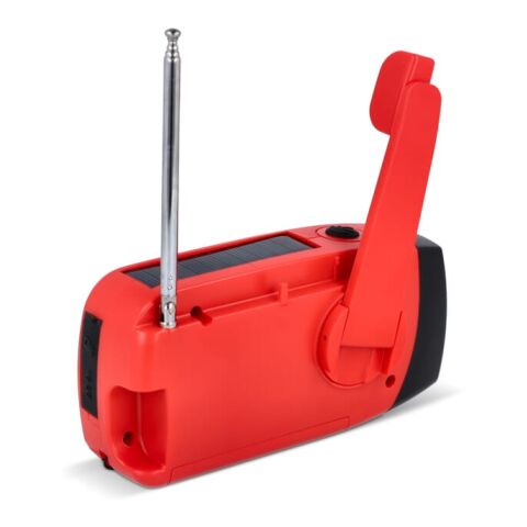 Radio de emergencia SafeSound Powerbank solar y de cuerda manual Rojo / Blanco