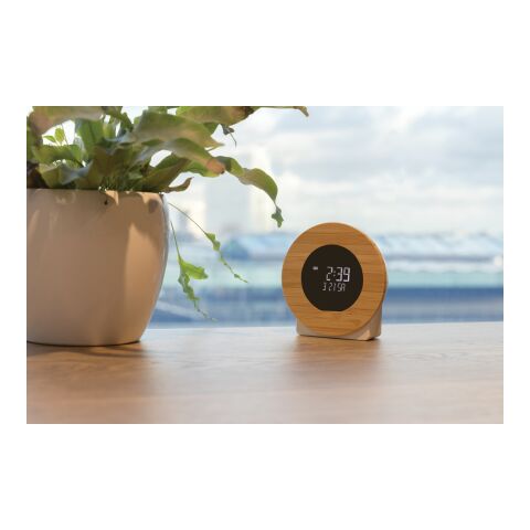 Reloj de escritorio Utah RCS rplastic y bambú FSC® LCD marron | sin montaje de publicidad | no disponible | no disponible