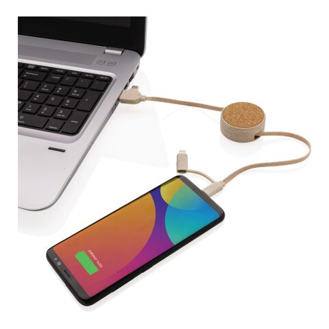 Cable retráctil 6 en 1 de corcho y trigo marrón | sin montaje de publicidad | no disponible | no disponible