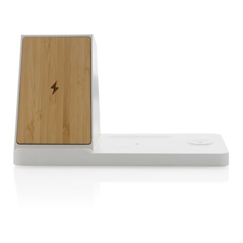 Cargador Ontario RCS plástico reciclado/bambú 15W 3 en 1 blanco | sin montaje de publicidad | no disponible | no disponible