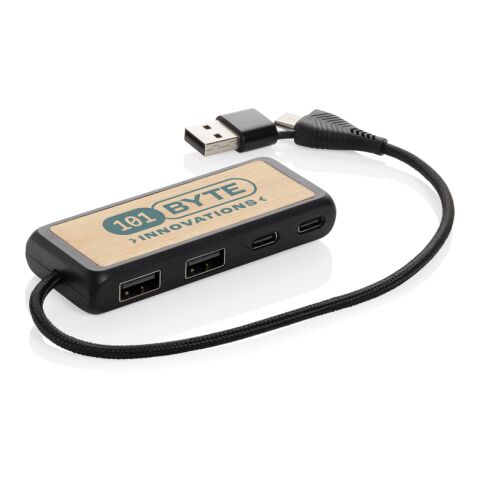 Hub USB Link RCS doble entrada de bambú y plástico reciclado negro | sin montaje de publicidad | no disponible | no disponible