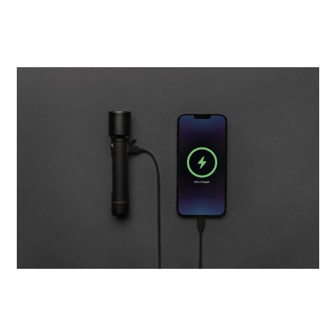 Linterna grande recargable USB Gear X RCS aluminio reciclado negro | sin montaje de publicidad | no disponible | no disponible