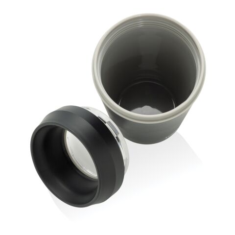 Vaso de plástico reciclado Topl To Go con tapa patentada 360 gris | sin montaje de publicidad | no disponible | no disponible