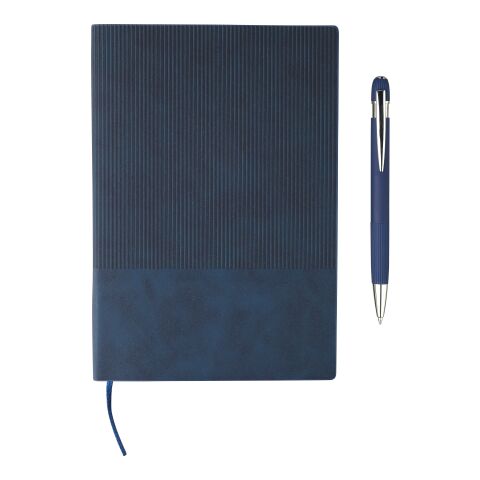 Set de cuaderno de PU reciclado (A5) y bolígrafo Tarek azul